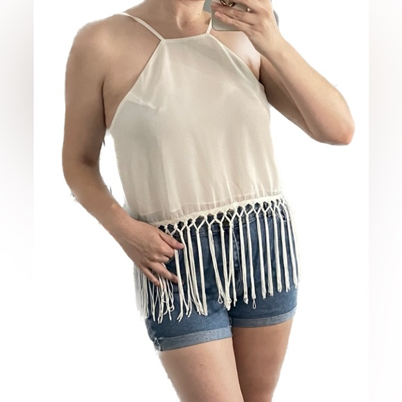 TOBI Sheer Crop Top with Tassels - Picture 3 of 7